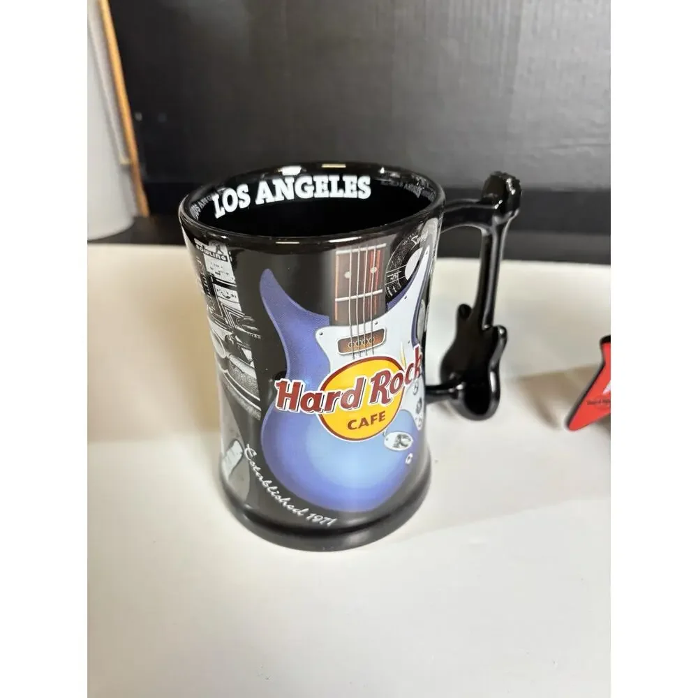 Lot Of 2 - Hard Rock Cafe Hollywood & Los Angeles Souvenir Mugs - Guitar Handle